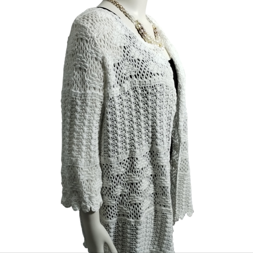 Chico's Women's XL Crochet Open Knit Cottagecore Romantic Grannycore Cardigan - Picture 7 of 9